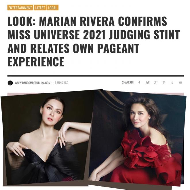 Marian Rivera has just implicitly confirmed that she will become a judge of 'Miss Universe 2021', Philippine media has published a series of related articles.