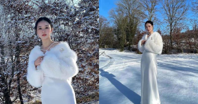             Nữ giảng viên Midu diện váy lụa mỏng giữa cánh đồng tuyết    