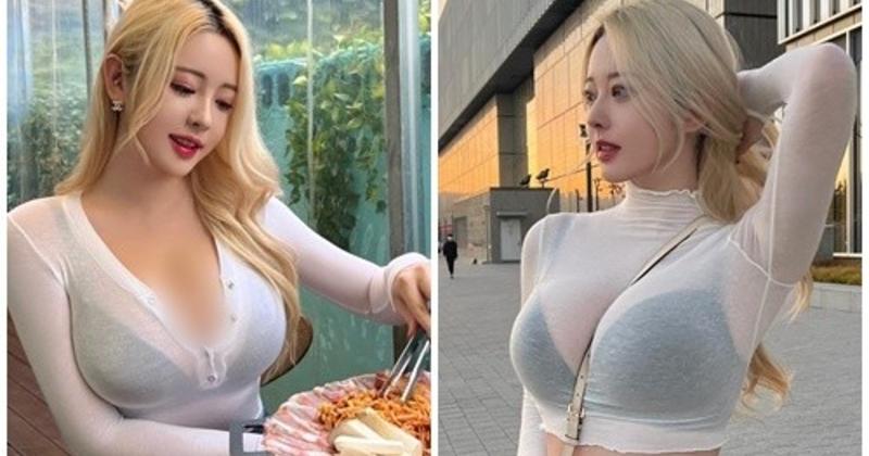             Hot girl Hàn Quốc mặc xuyên thấu khoe vòng một căng đầy 'ná thở'    