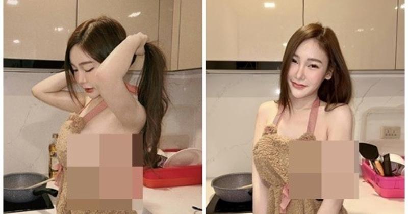 View -             Ngượng đỏ mặt hot girl 'thả rông' vòng một khi nấu nướng    