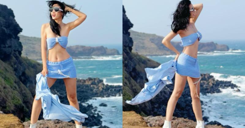             Siêu mẫu Anh Thư khoe dáng nuột với bikini trên bờ biển    