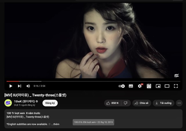 View -             IU - nữ nghệ sĩ solo K-Pop đầu tiên có 9 MV đạt 100 triệu lượt xem    