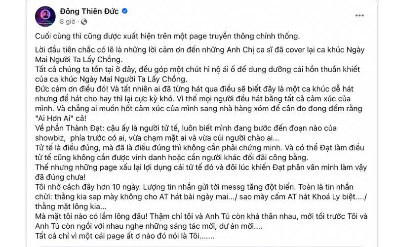 View -             Đông Thiên Đức bức xúc khi bị mắng vì không cho Anh Tú hát Ngày Mai Người Ta Lấy Chồng    