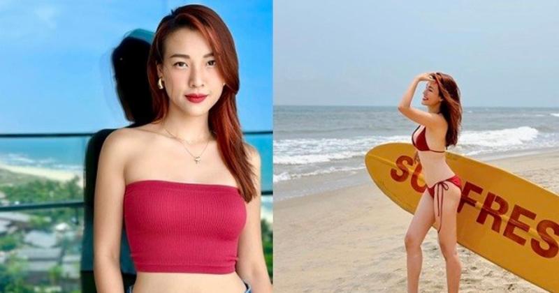 View -             'Gái một con' Hoàng Oanh khoe dáng nuột với bikini trên bờ biển    