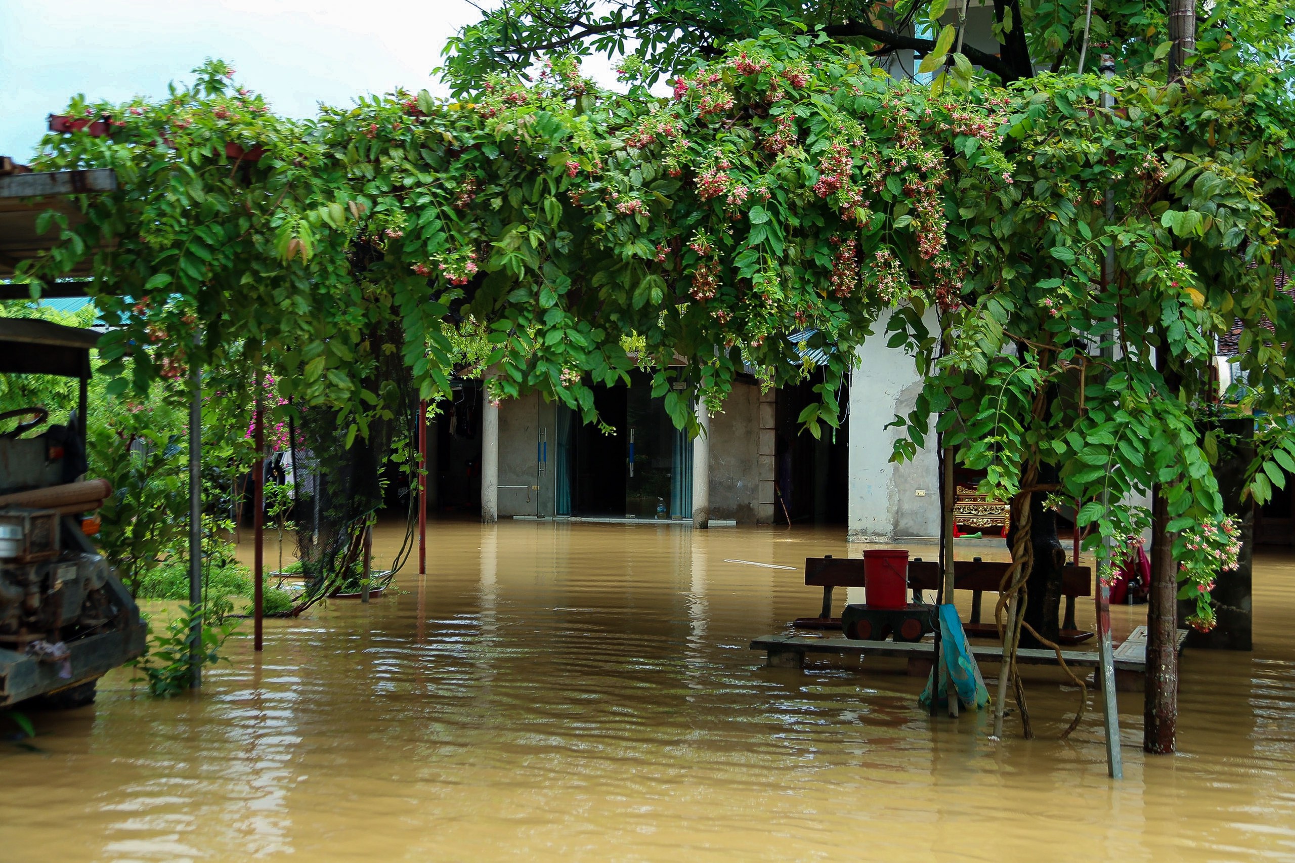 View -             Ngoại thành Hà Nội có nơi ngập sâu, nước mênh mông    