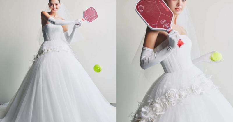             Vợ Tây của Bùi Tiến Dũng diện váy cưới chơi Pickleball    