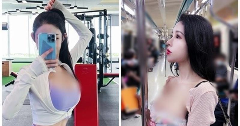 View -             Đi tàu điện, hot girl 'siêu vòng 1' mặc hở bạo gây sốc    