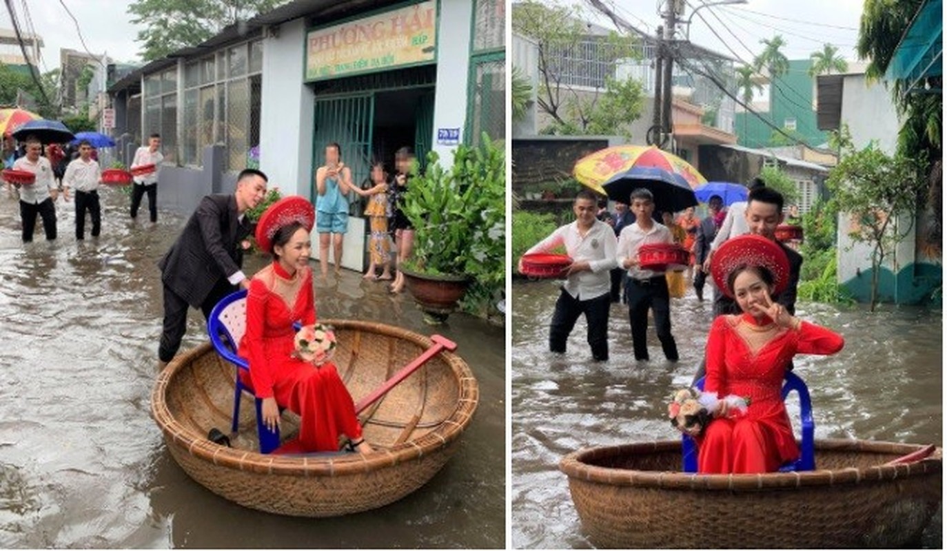 View -             Đám cưới vùng rốn lũ Chương Mỹ, đón dâu bằng thuyền phao tự chế    