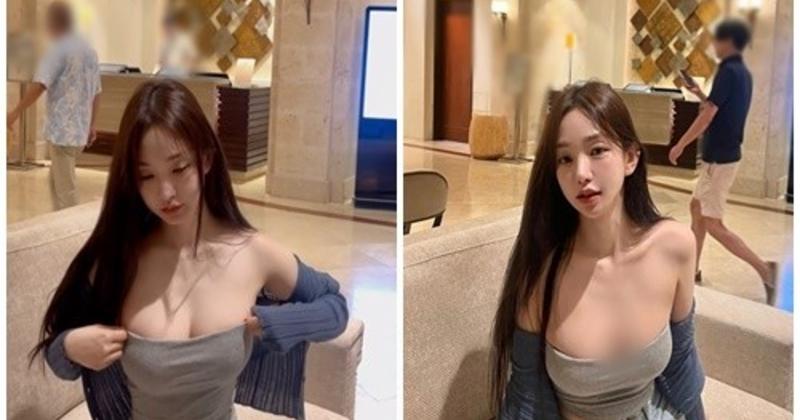 View -             Hot girl siêu vòng 1 chỉnh trang phục hớ hênh nơi công cộng    